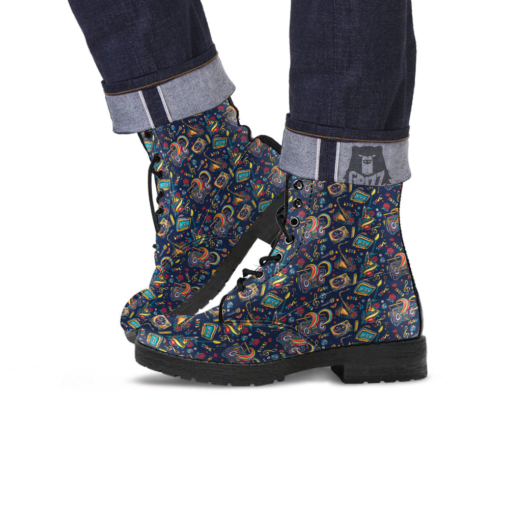 Musical Instruments Print Pattern Leather Boots-grizzshop