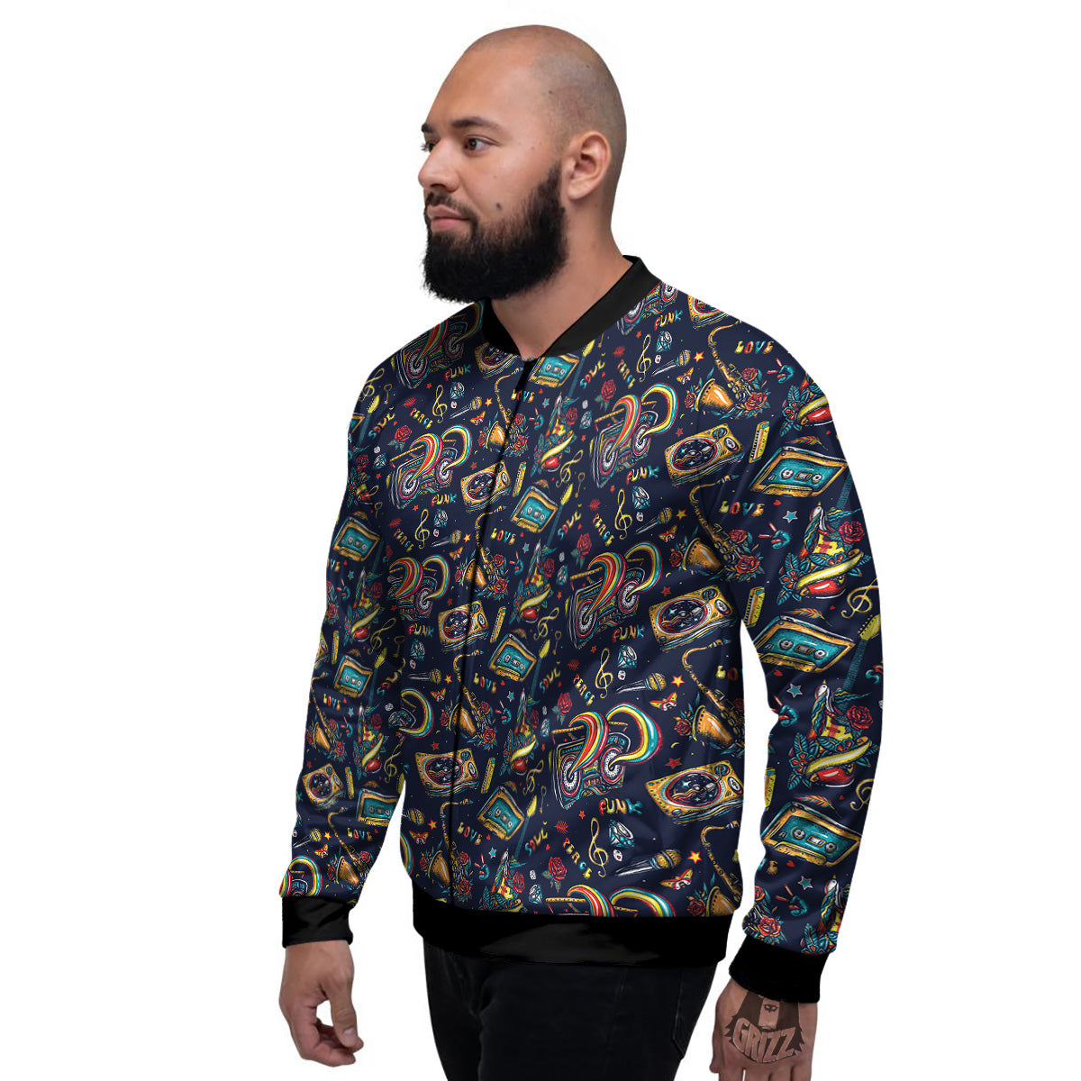 Musical Instruments Print Pattern Men's Bomber Jacket-grizzshop