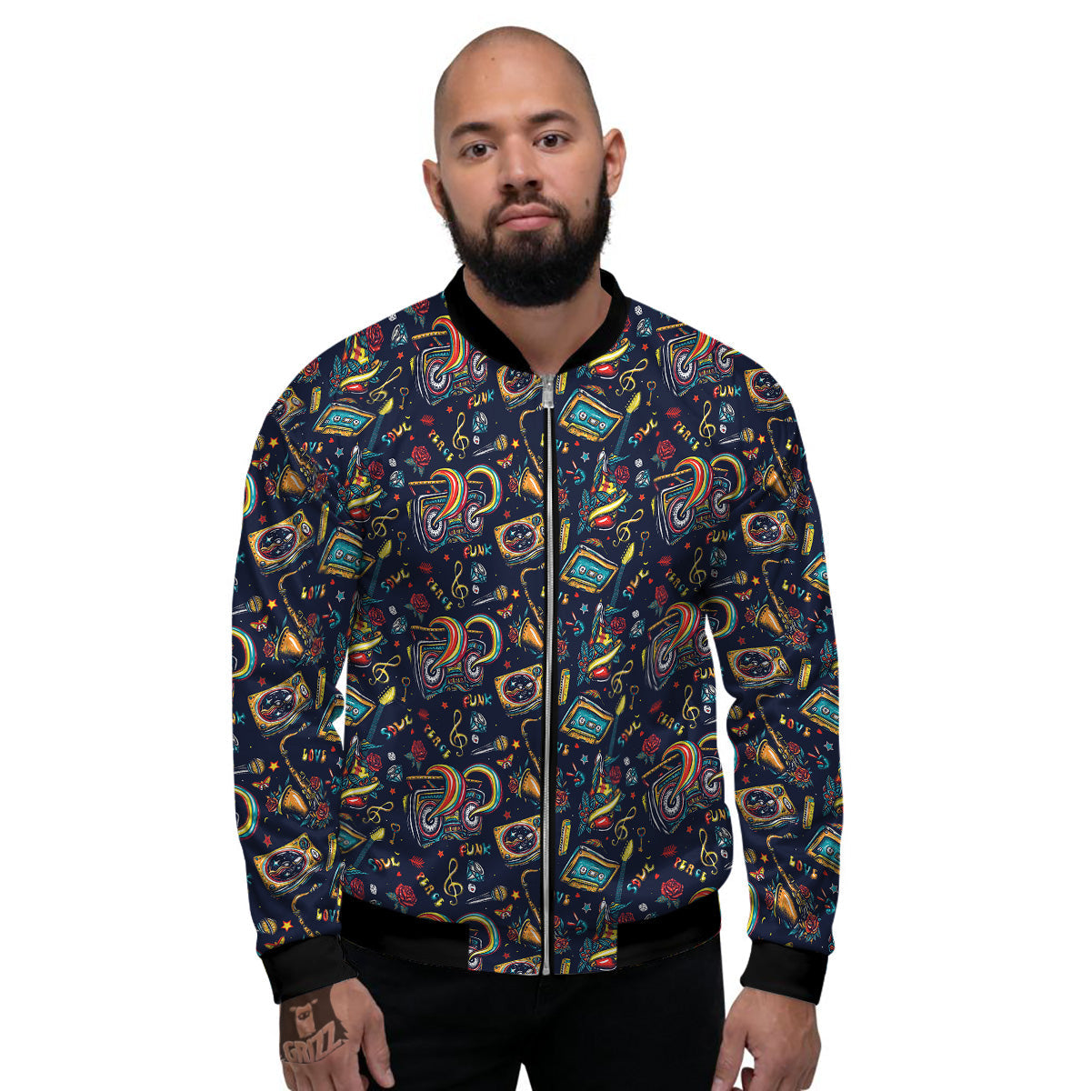 Musical Instruments Print Pattern Men's Bomber Jacket-grizzshop