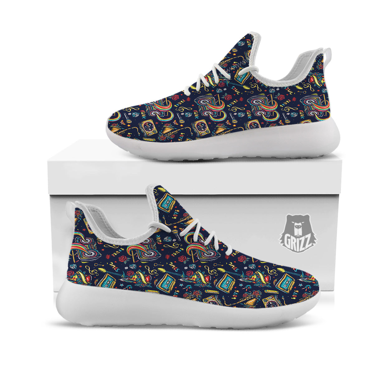 Musical Instruments Print Pattern White Athletic Shoes-grizzshop