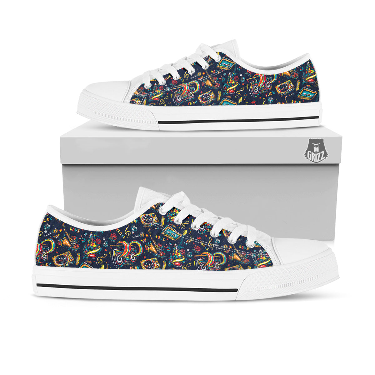 Musical Instruments Print Pattern White Low Top Shoes-grizzshop