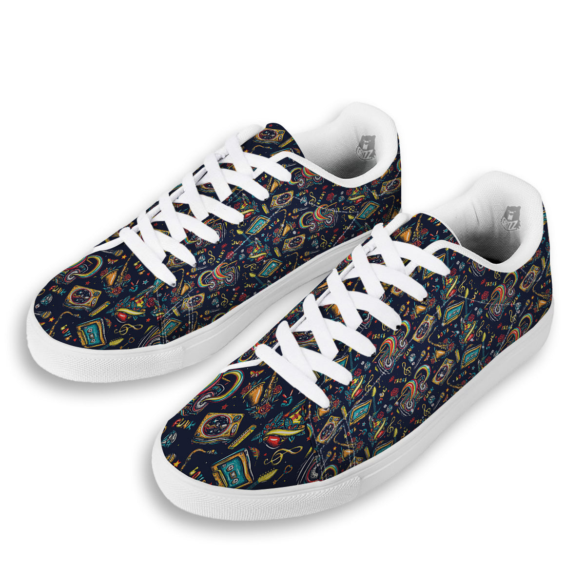 Musical Instruments Print Pattern White Low Top Sneakers-grizzshop