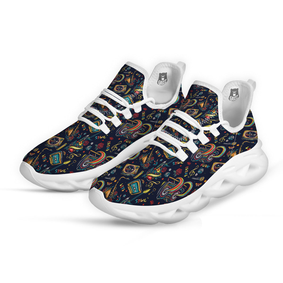 Musical Instruments Print Pattern White Running Shoes-grizzshop
