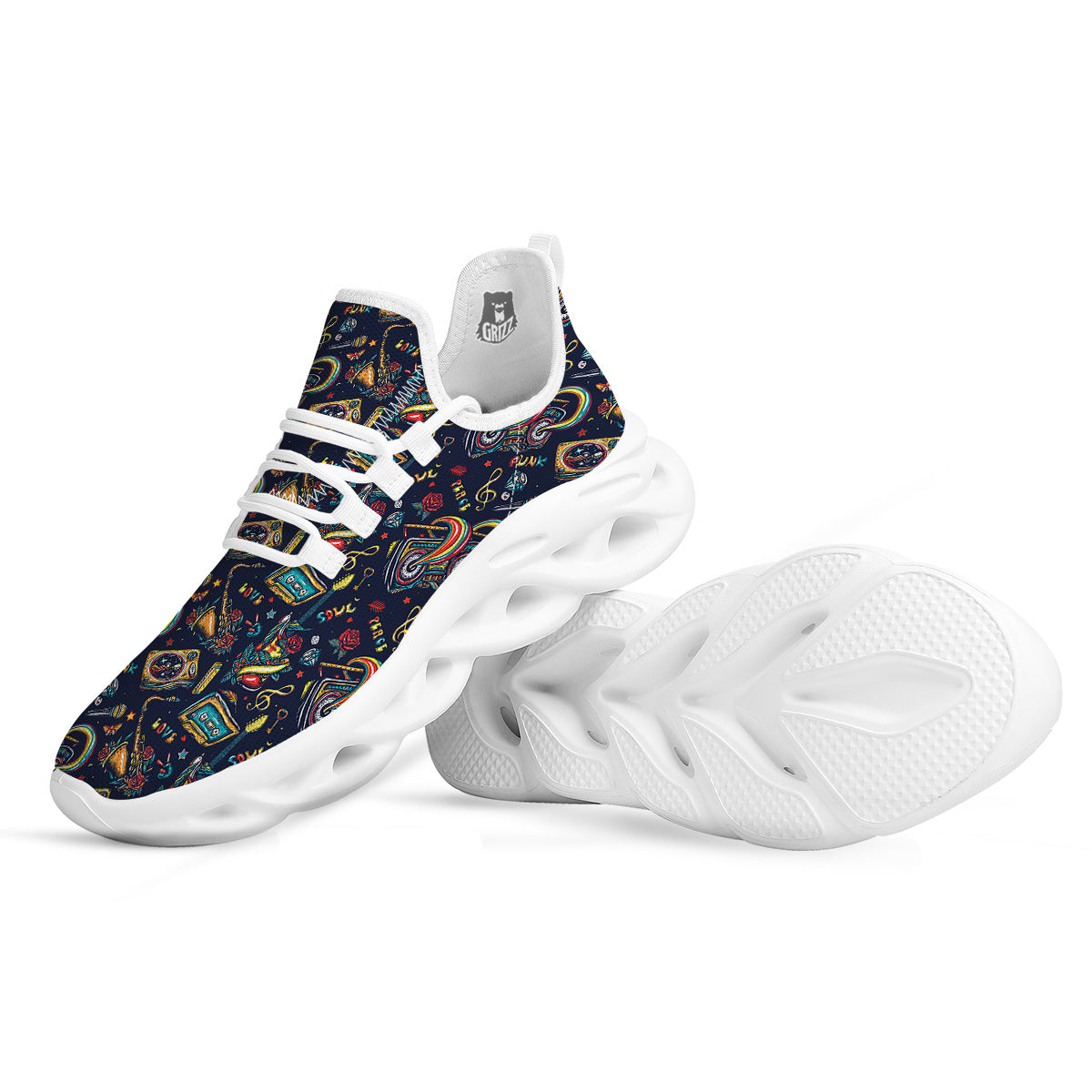 Musical Instruments Print Pattern White Running Shoes-grizzshop