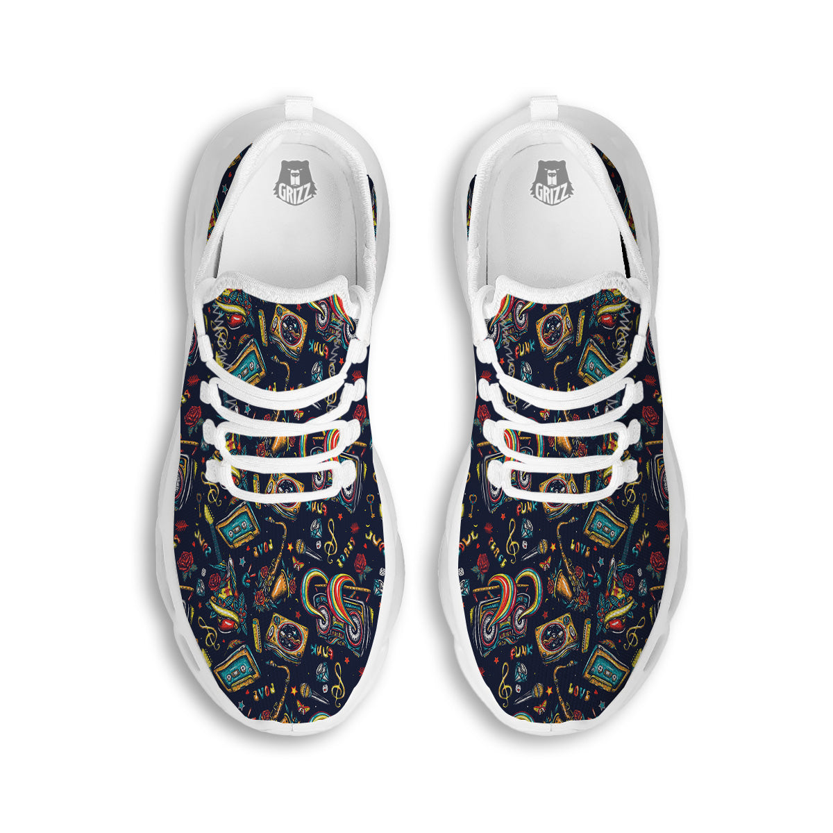 Musical Instruments Print Pattern White Running Shoes-grizzshop