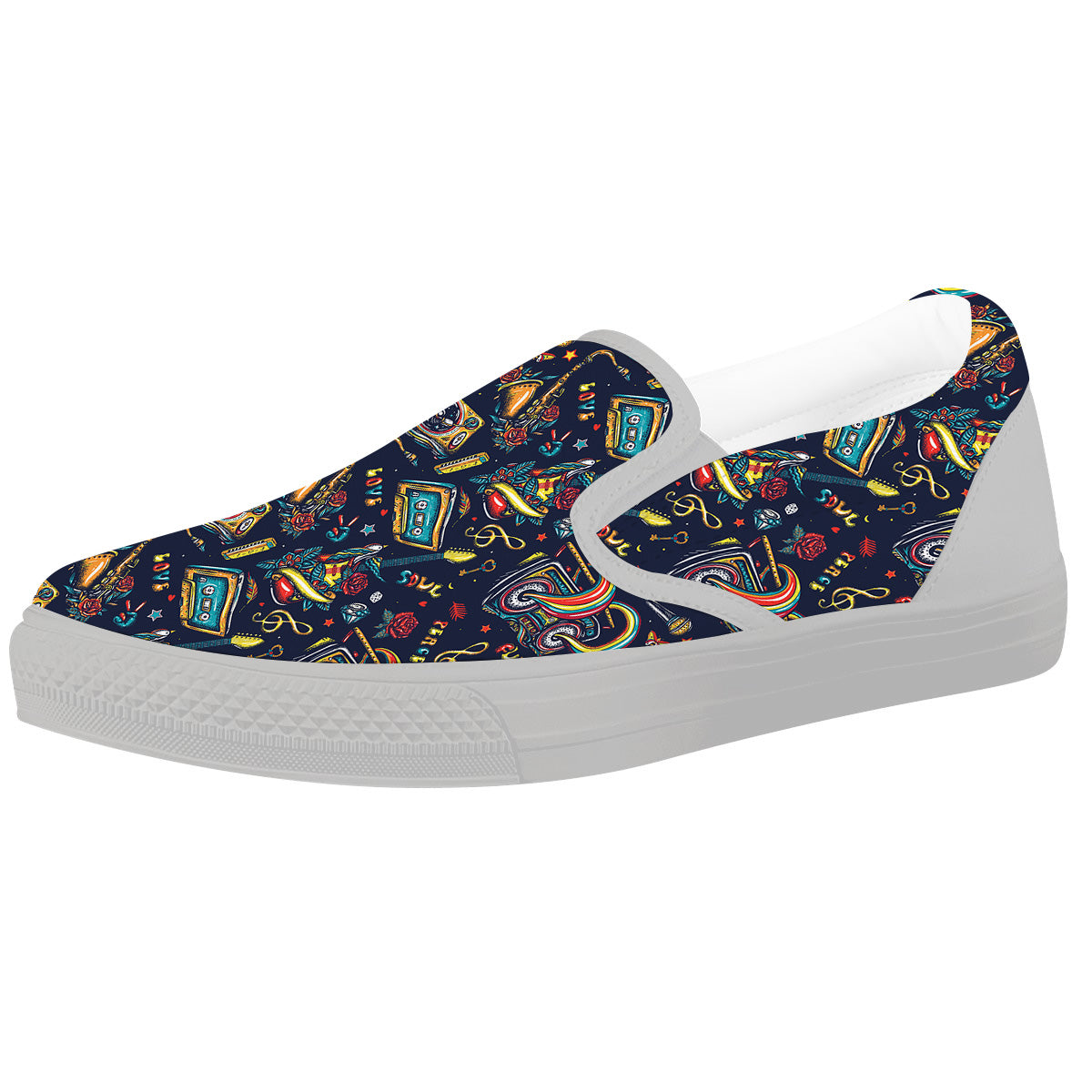 Musical Instruments Print Pattern White Slip On Shoes-grizzshop