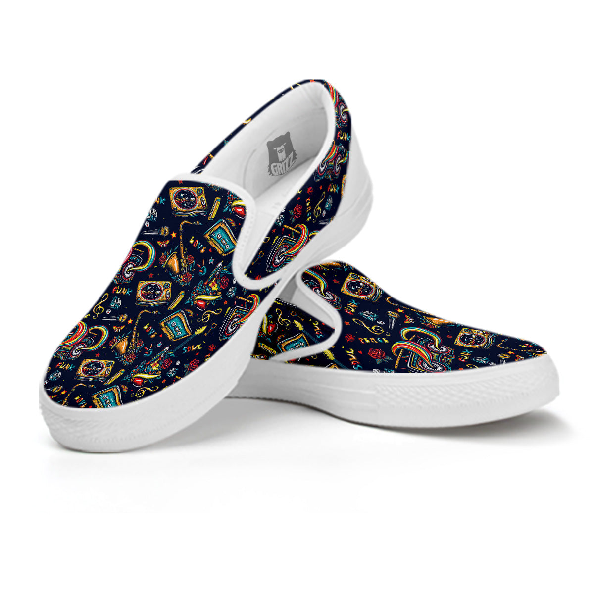 Musical Instruments Print Pattern White Slip On Shoes-grizzshop
