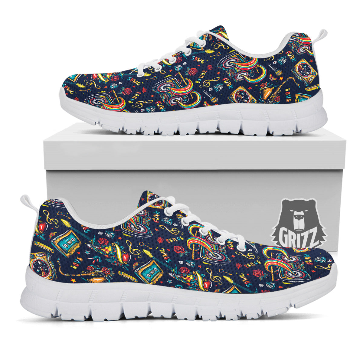 Musical Instruments Print Pattern White Sneaker-grizzshop