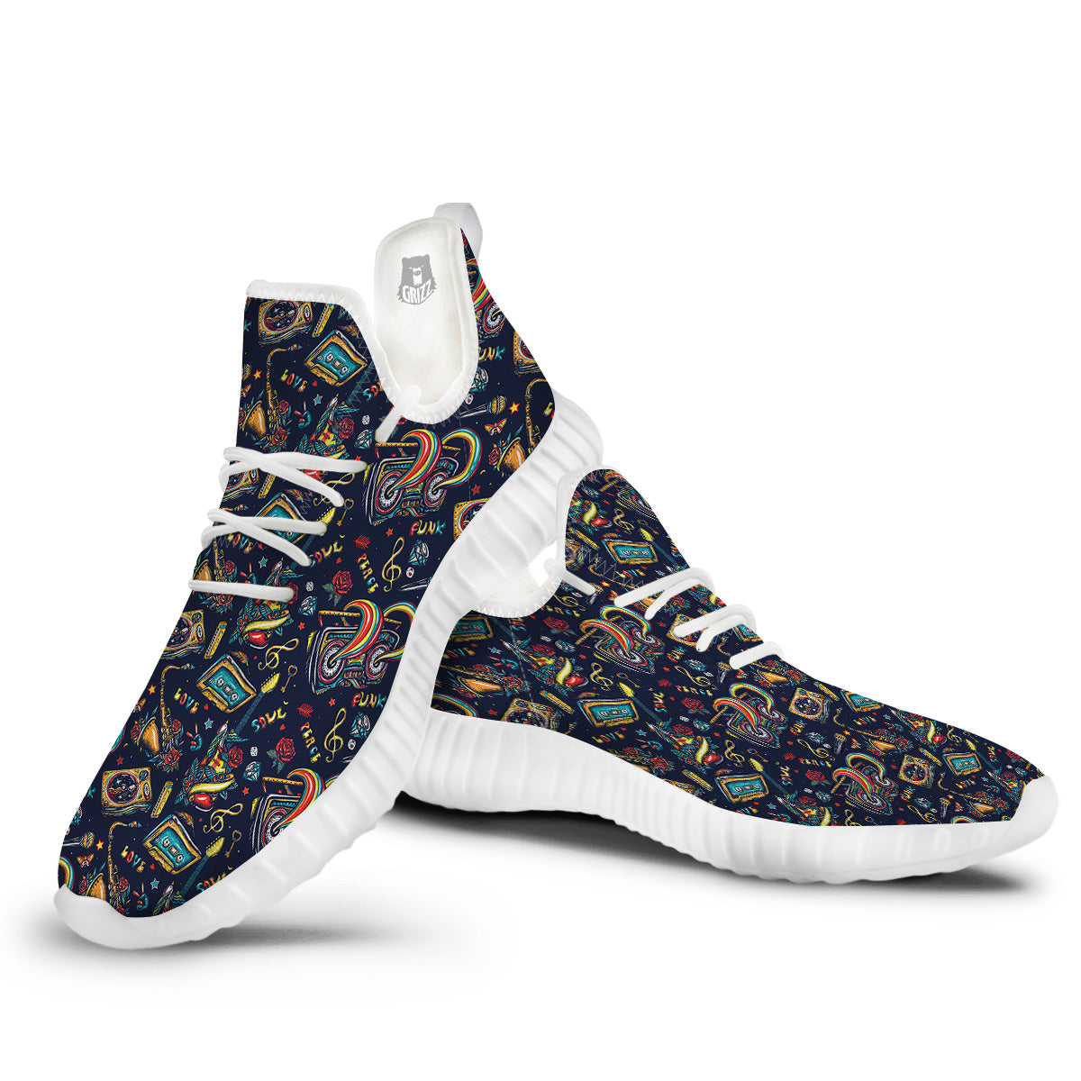 Musical Instruments Print Pattern White Walking Shoes-grizzshop