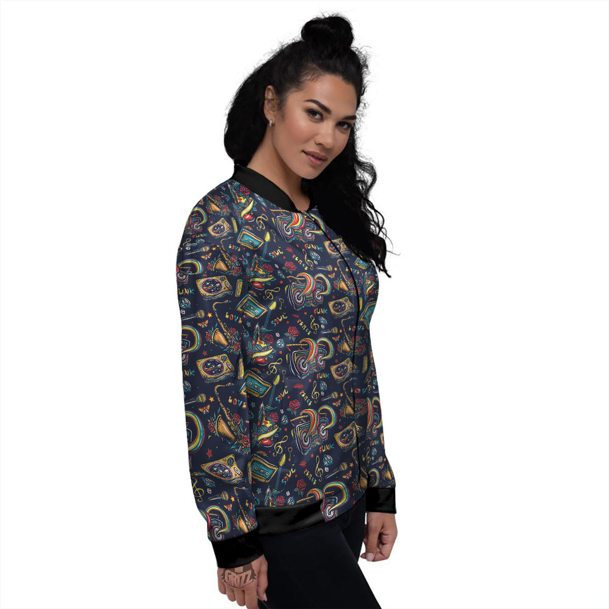 Musical Instruments Print Pattern Women's Bomber Jacket-grizzshop
