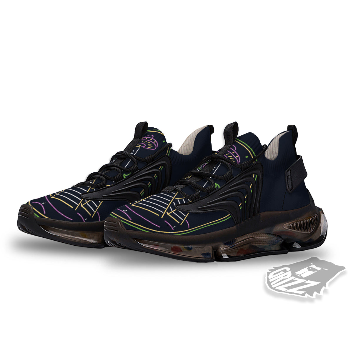 Mystery Of Egypt Neon Print Black Gym Shoes-grizzshop