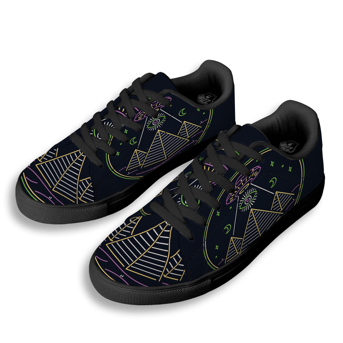 Mystery Of Egypt Neon Print Black Low Top Sneakers-grizzshop