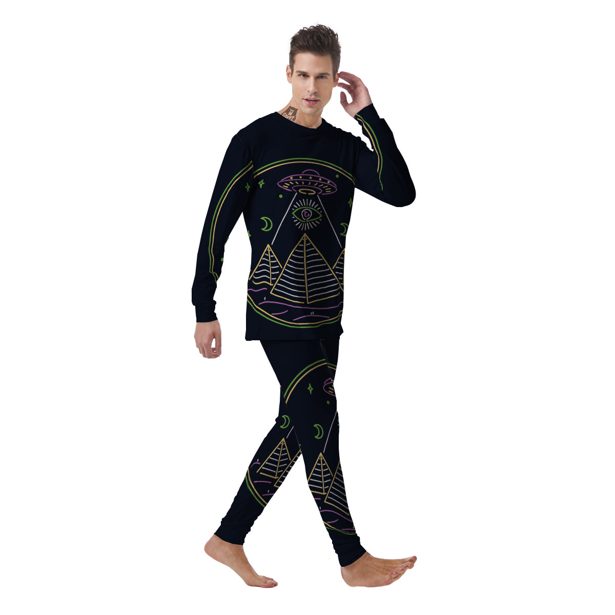 Mystery Of Egypt Neon Print Men's Pajamas-grizzshop