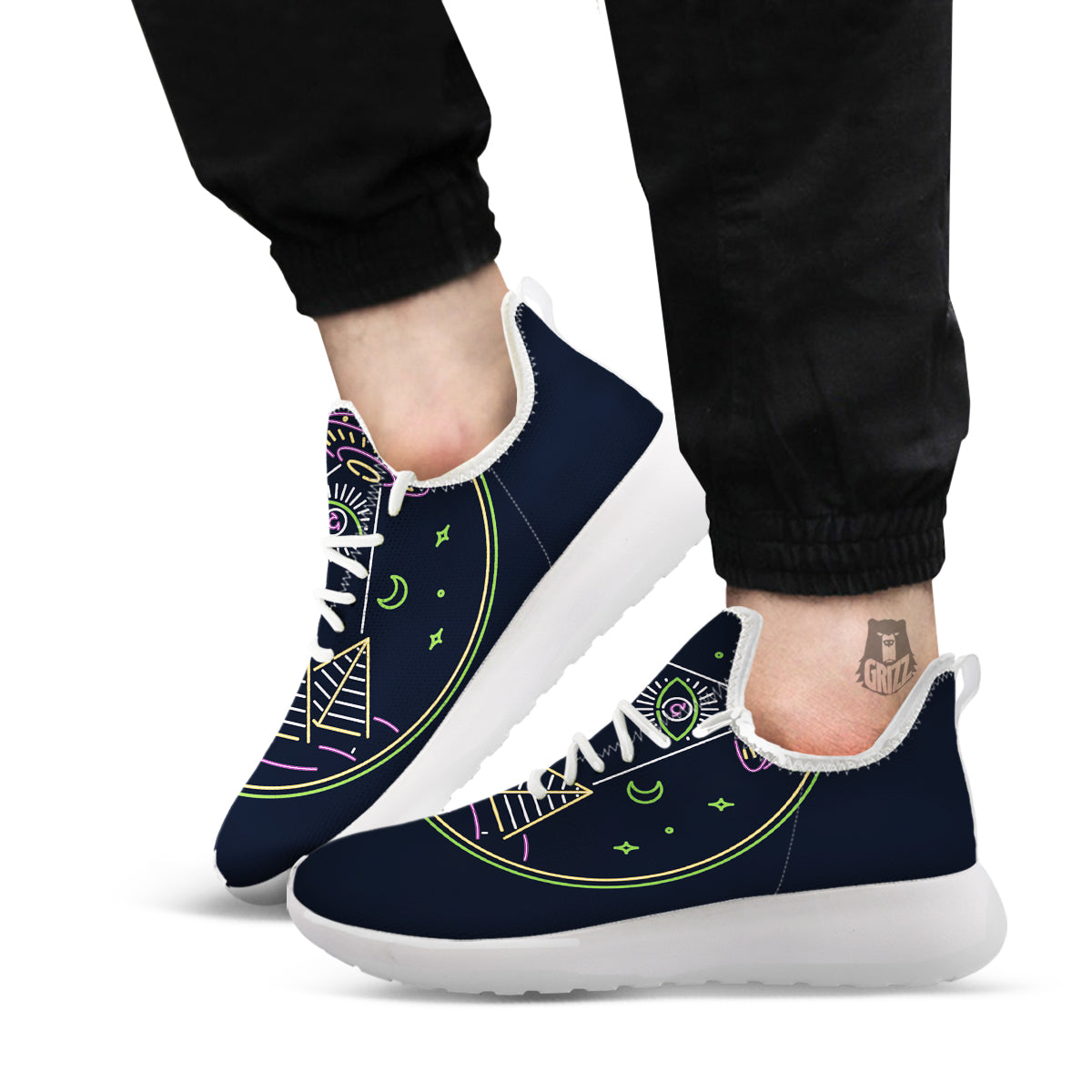 Mystery Of Egypt Neon Print White Athletic Shoes-grizzshop