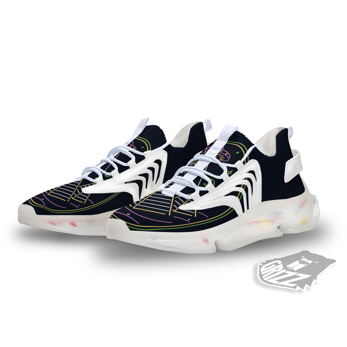 Mystery Of Egypt Neon Print White Gym Shoes-grizzshop