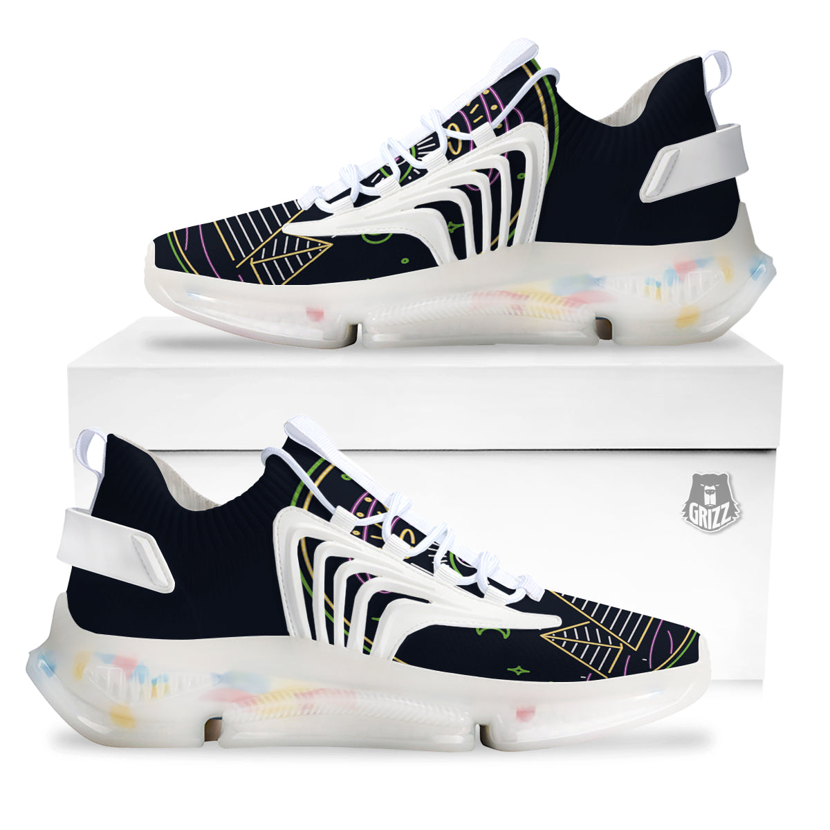 Mystery Of Egypt Neon Print White Gym Shoes-grizzshop