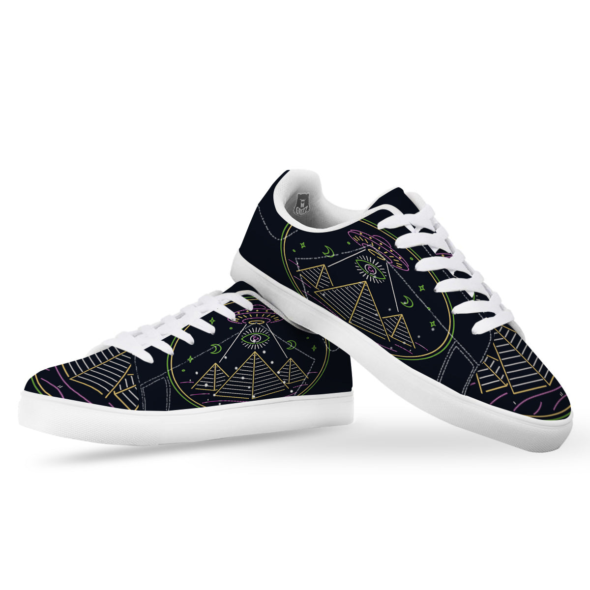 Mystery Of Egypt Neon Print White Low Top Sneakers-grizzshop