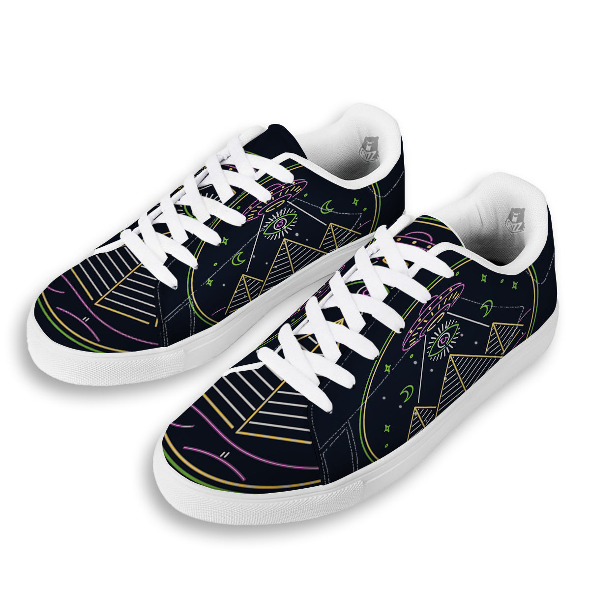 Mystery Of Egypt Neon Print White Low Top Sneakers-grizzshop