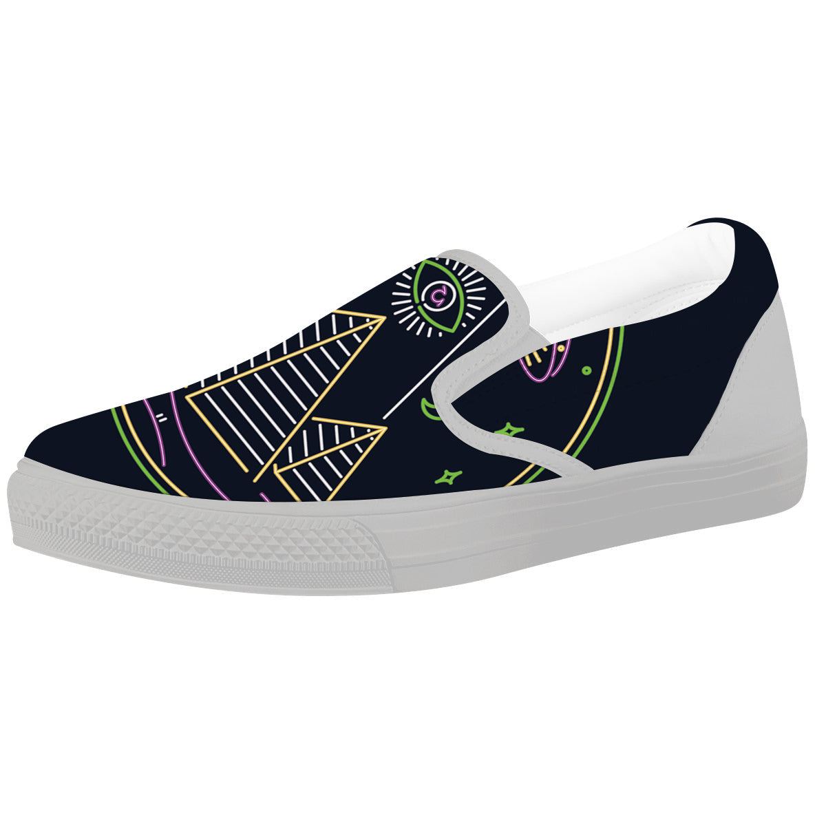 Mystery Of Egypt Neon Print White Slip On Shoes-grizzshop