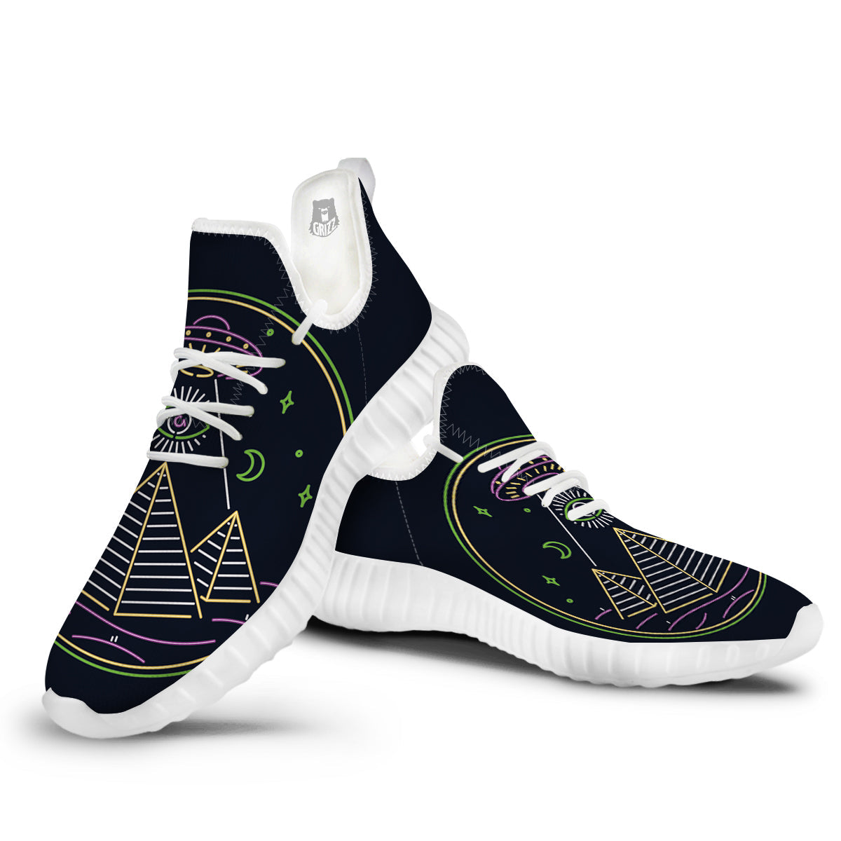 Mystery Of Egypt Neon Print White Walking Shoes-grizzshop