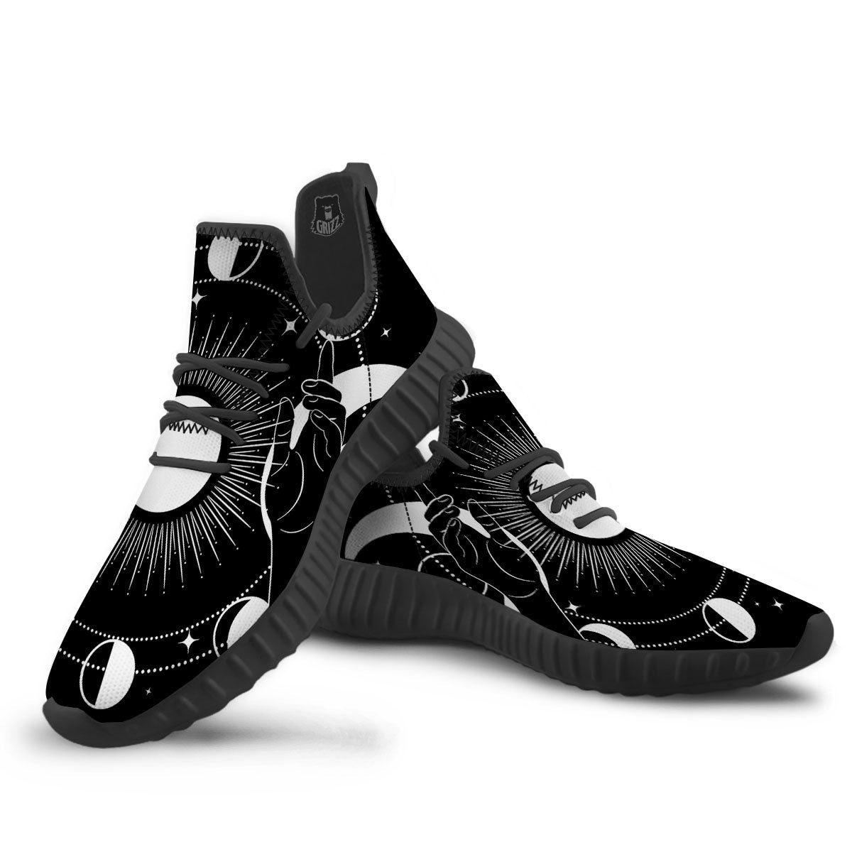 Mystic Wicca White And Black Print Black Walking Shoes-grizzshop