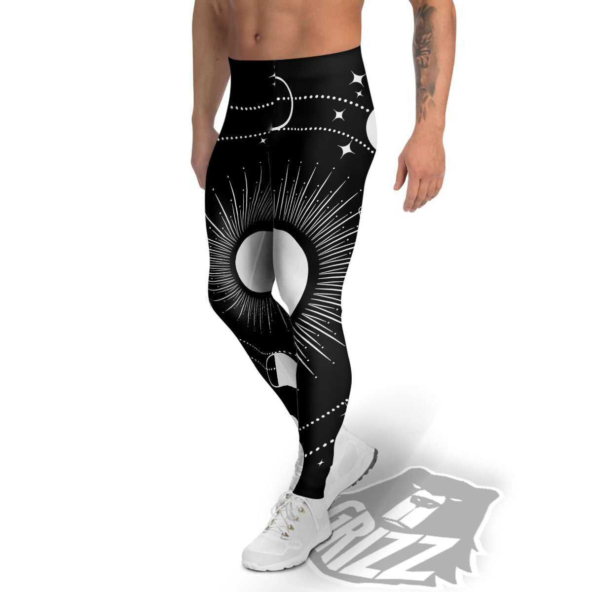 Mystic Wicca White And Black Print Men's Leggings-grizzshop