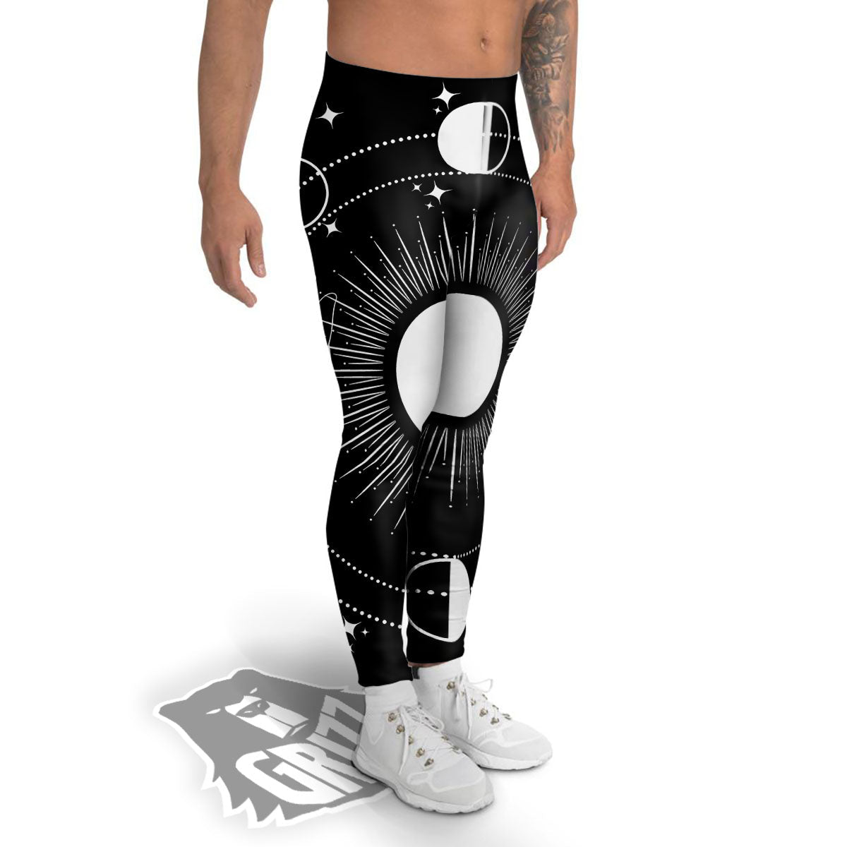 Mystic Wicca White And Black Print Men's Leggings-grizzshop