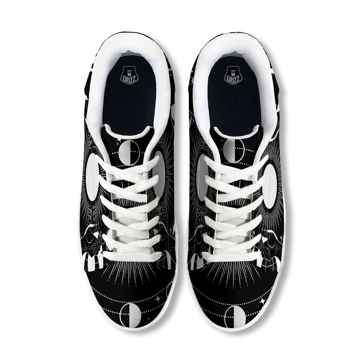Mystic Wicca White And Black Print White Low Top Sneakers-grizzshop
