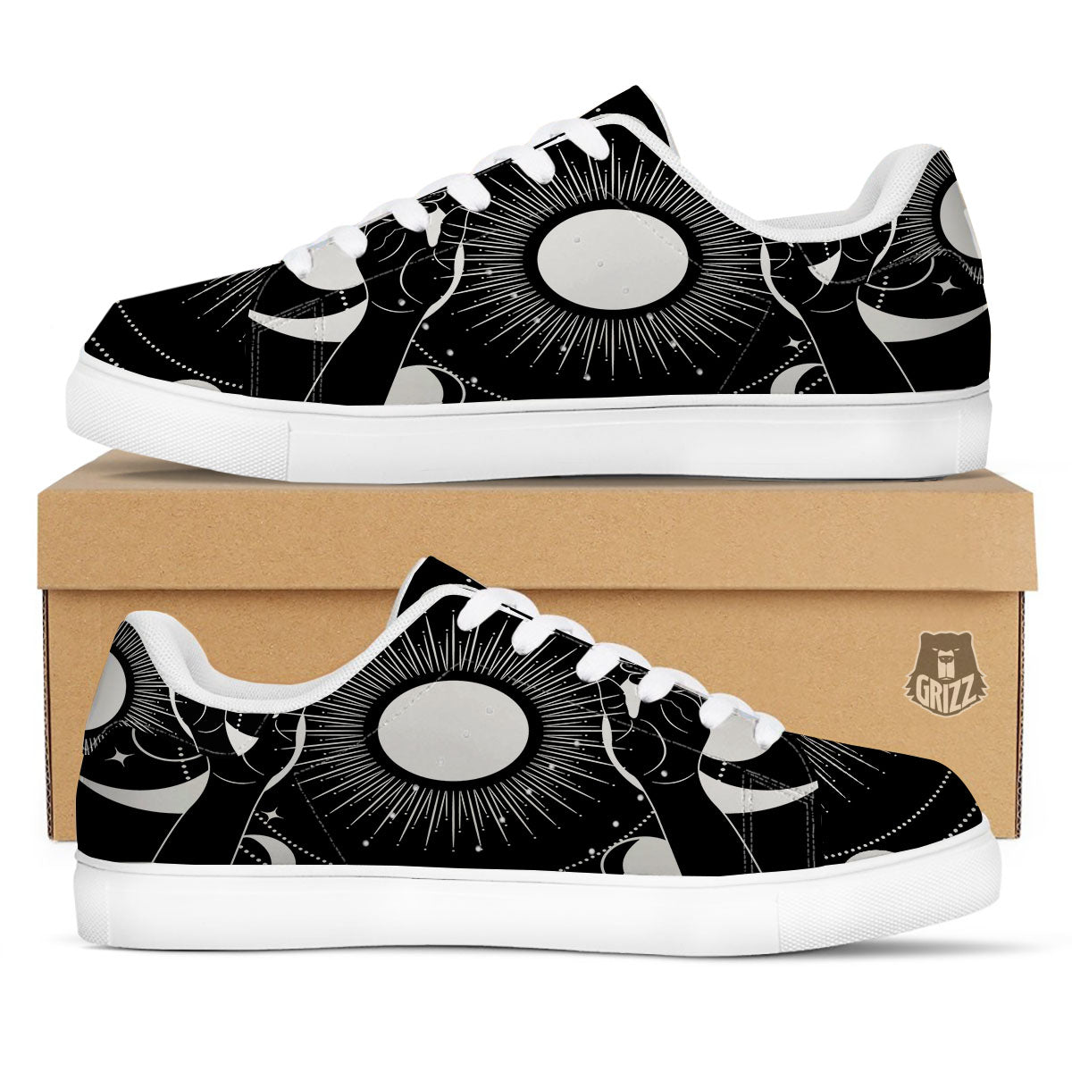 Mystic Wicca White And Black Print White Low Top Sneakers-grizzshop