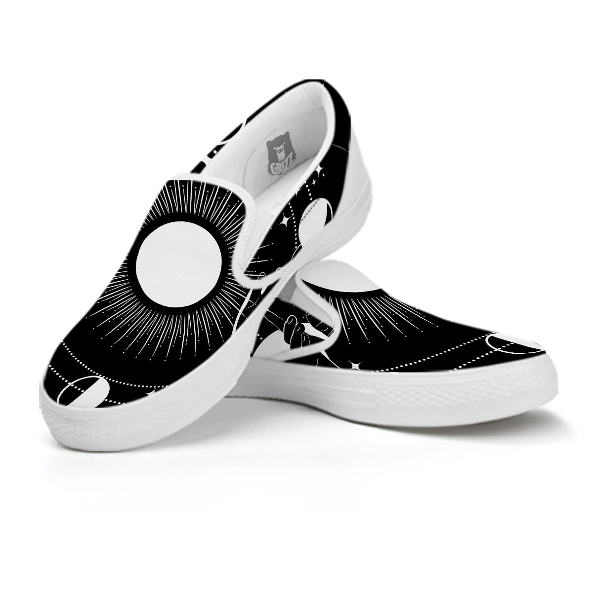 Mystic Wicca White And Black Print White Slip On Shoes-grizzshop