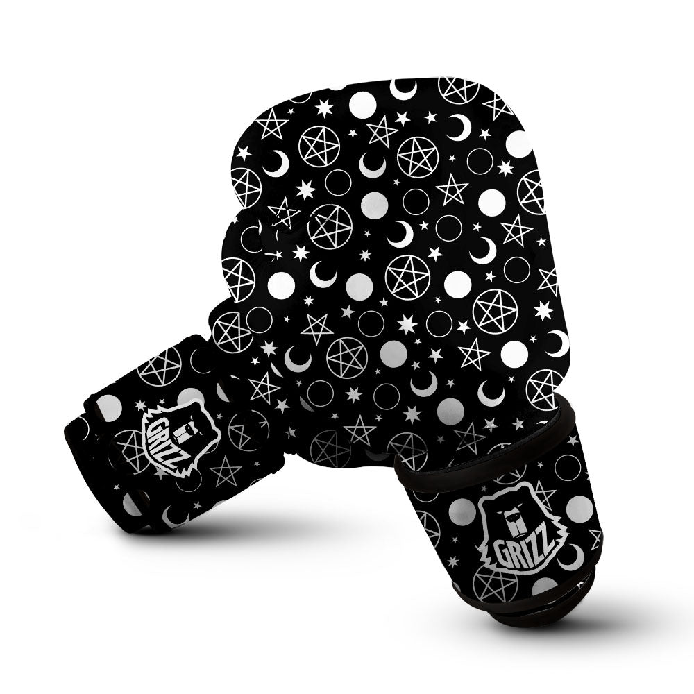 Mystic Witch White And Black Print Boxing Gloves-grizzshop