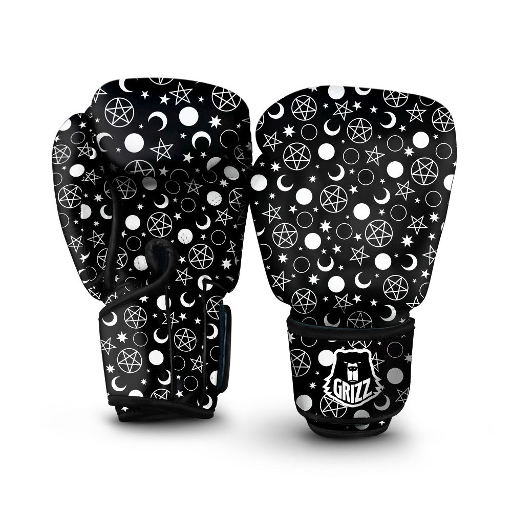 Mystic Witch White And Black Print Boxing Gloves-grizzshop