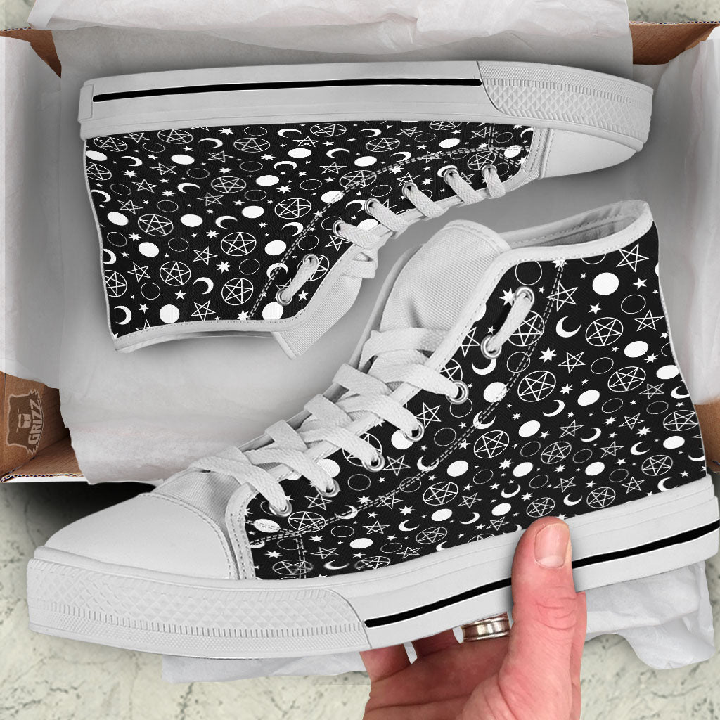 Mystic Witch White And Black Print White High Top Shoes-grizzshop