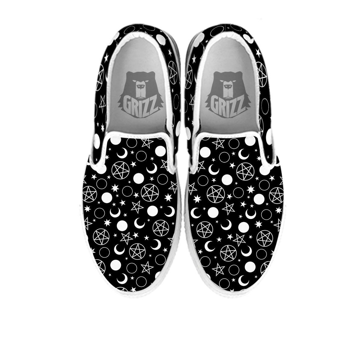 Mystic Witch White And Black Print White Slip On Shoes-grizzshop