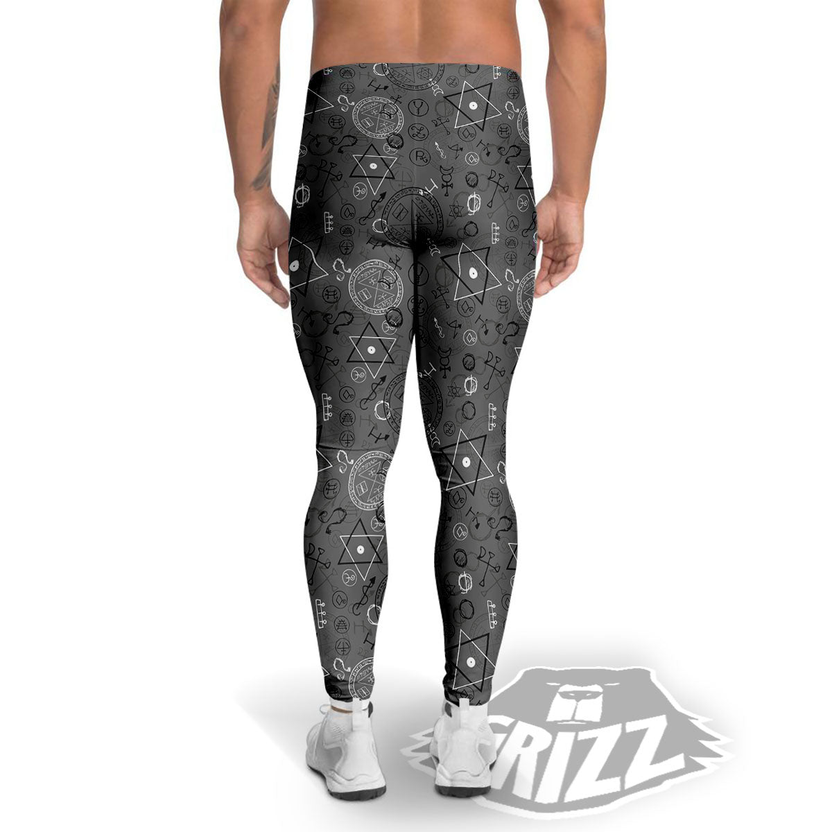 Mystical Wiccan Black And Grey Print Men's Leggings-grizzshop