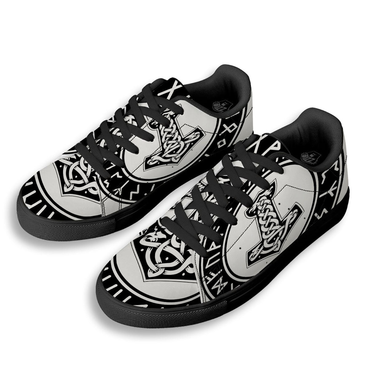 Mythology Mjolnir Norse Print Black Low Top Sneakers-grizzshop