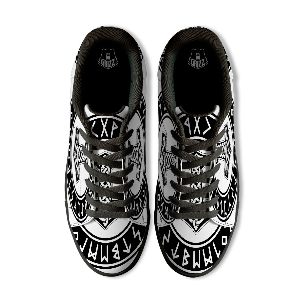 Mythology Mjolnir Norse Print Black Low Top Sneakers-grizzshop
