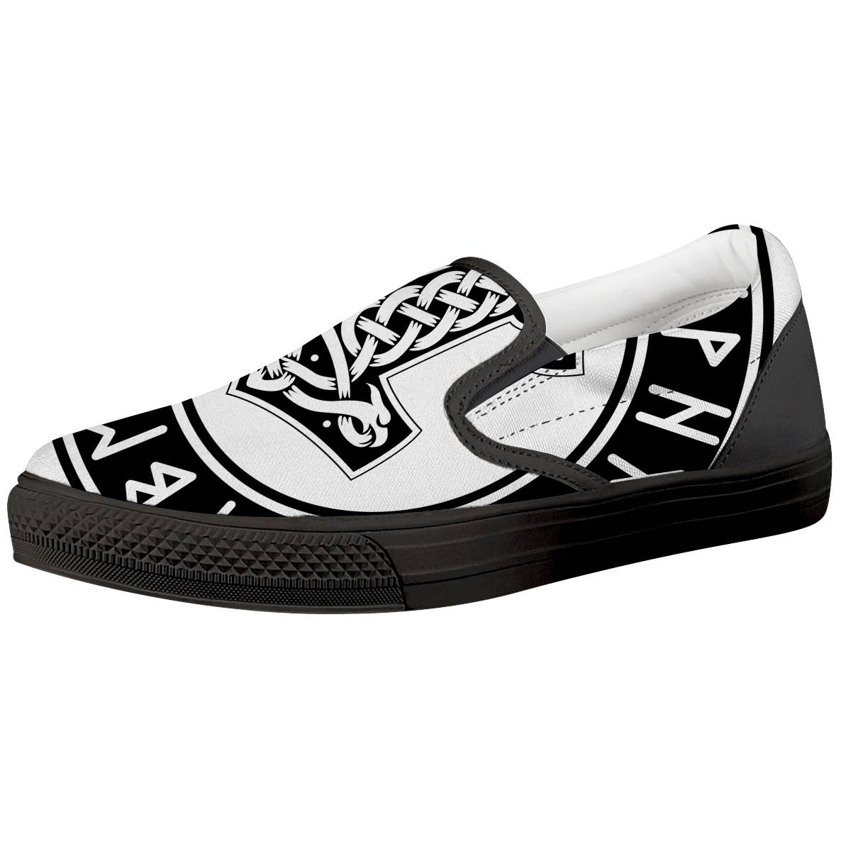 Mythology Mjolnir Norse Print Black Slip On Shoes-grizzshop