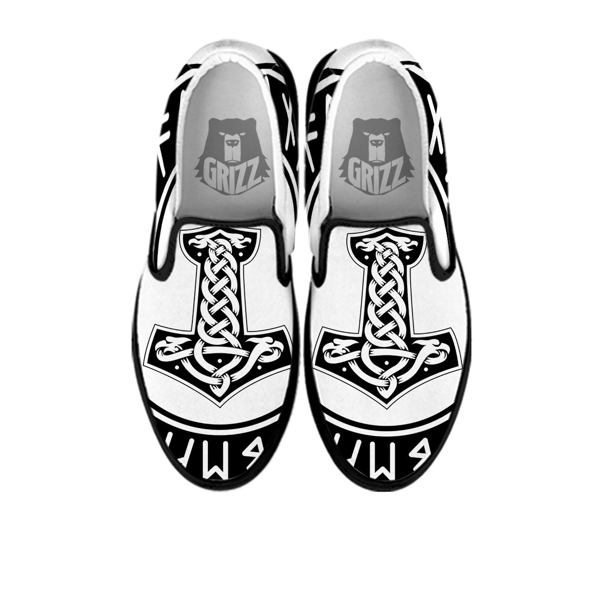 Mythology Mjolnir Norse Print Black Slip On Shoes-grizzshop