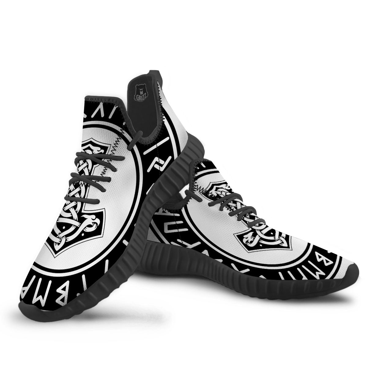 Mythology Mjolnir Norse Print Black Walking Shoes-grizzshop