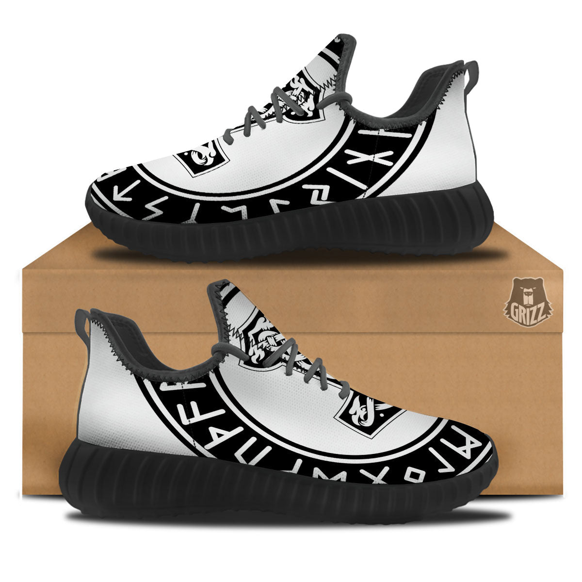 Mythology Mjolnir Norse Print Black Walking Shoes-grizzshop