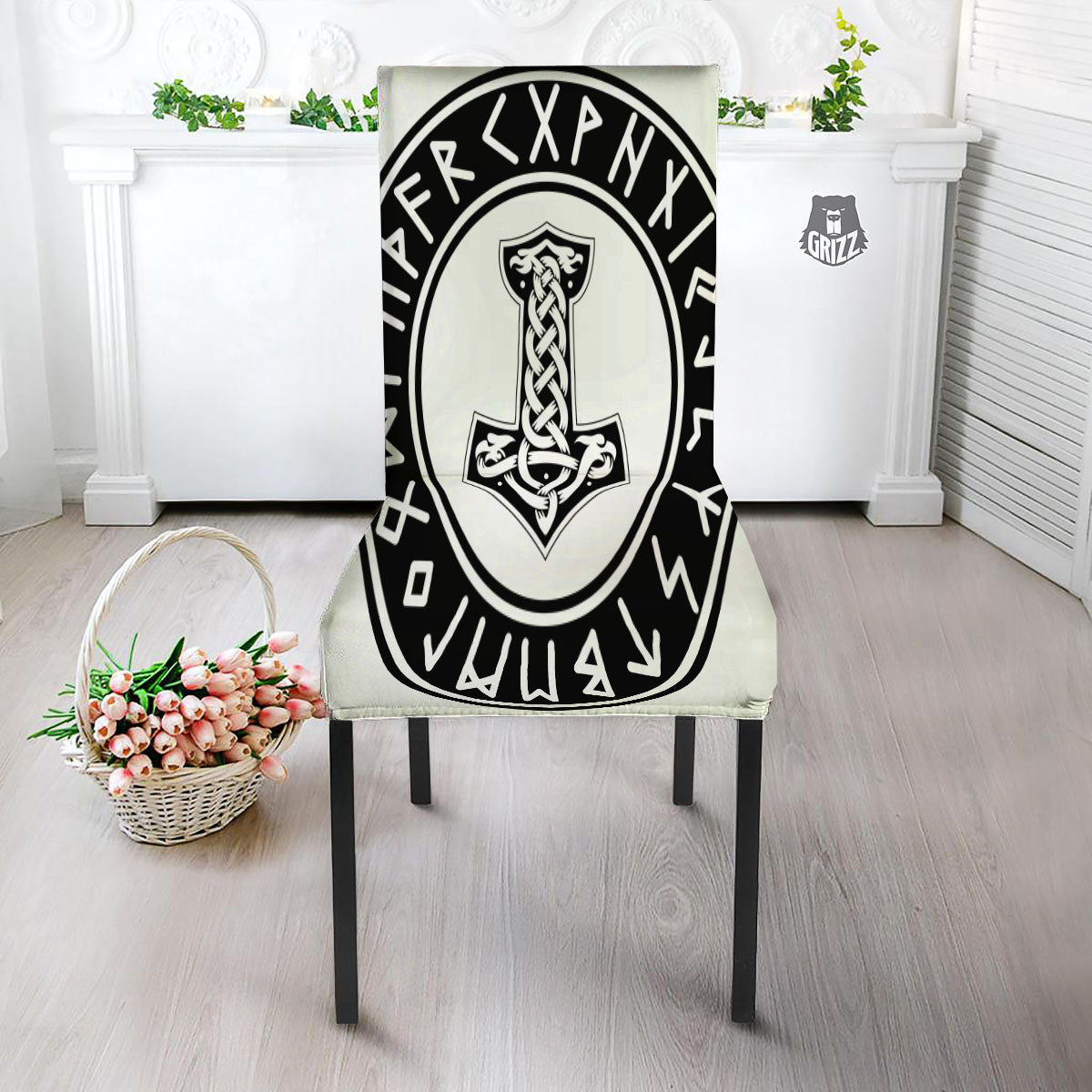 Mythology Mjolnir Norse Print Dining Chair Slipcover-grizzshop