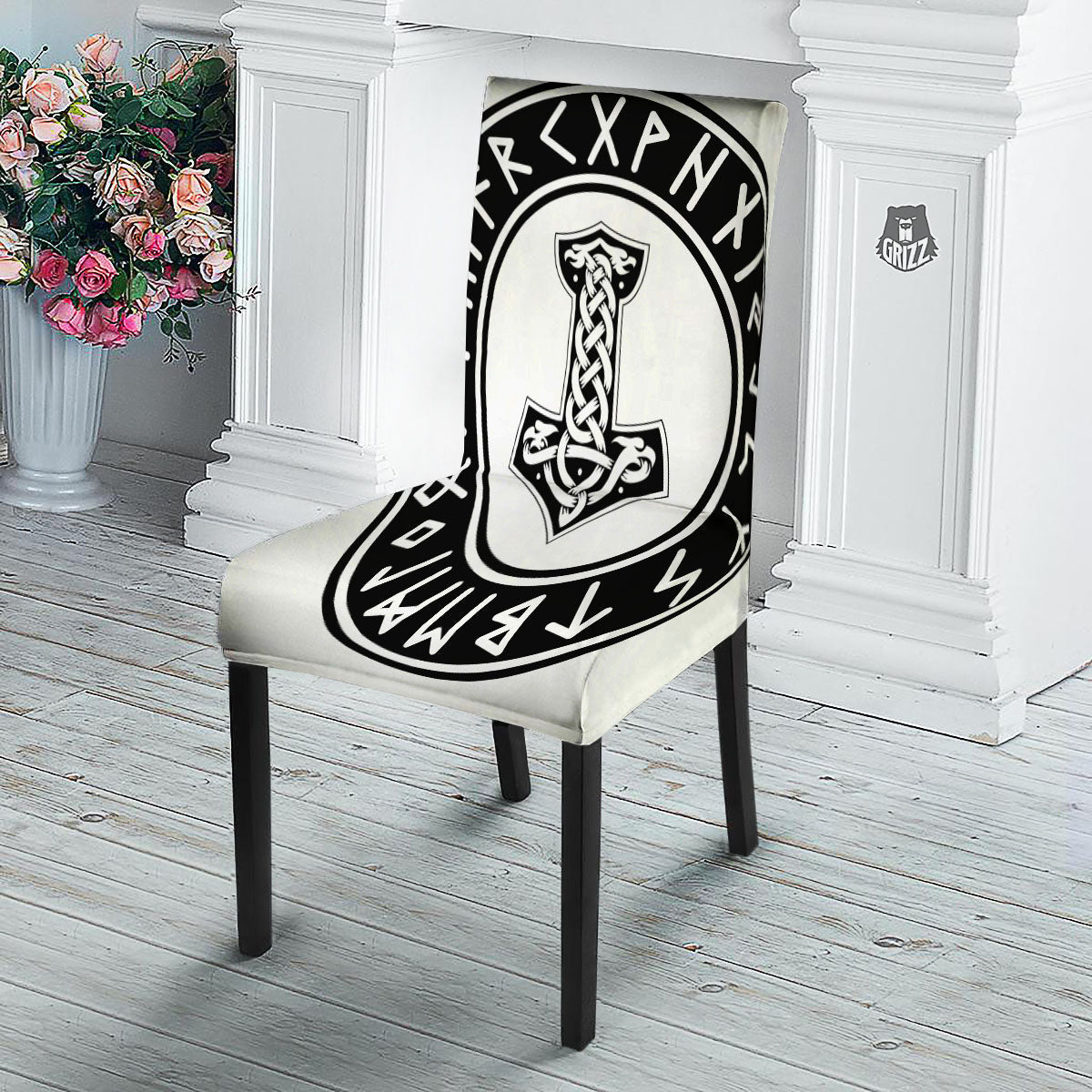 Mythology Mjolnir Norse Print Dining Chair Slipcover-grizzshop