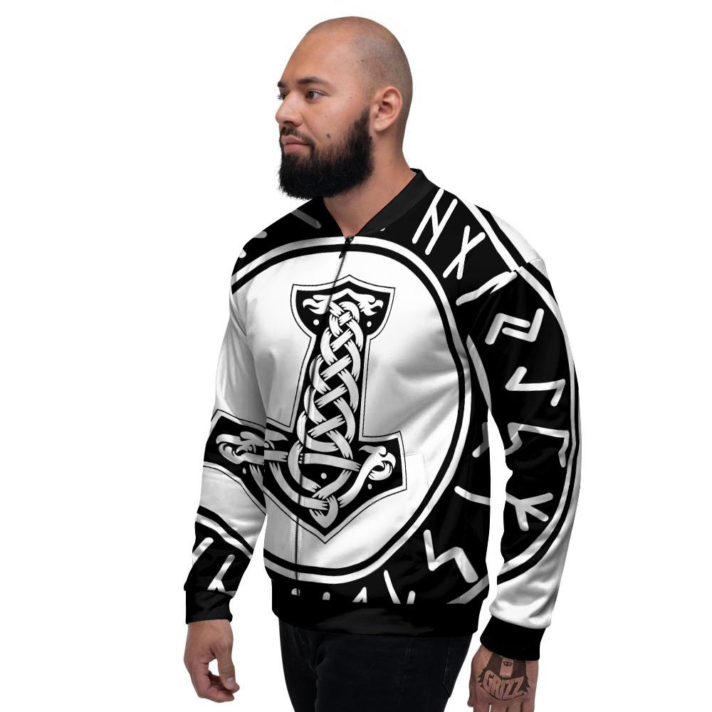 Mythology Mjolnir Norse Print Men's Bomber Jacket-grizzshop