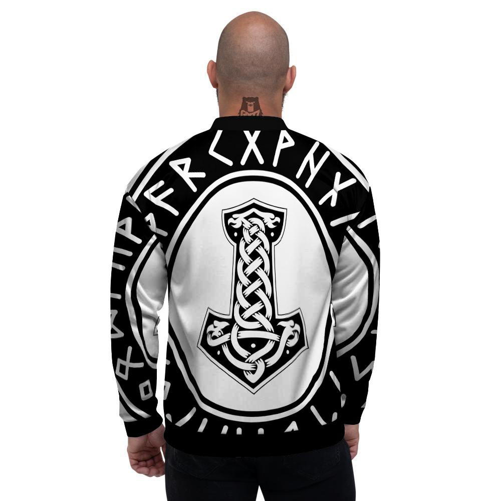 Mythology Mjolnir Norse Print Men's Bomber Jacket-grizzshop