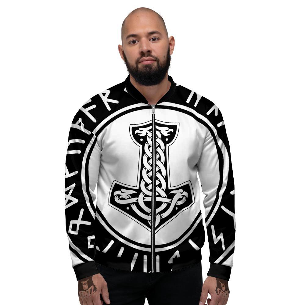 Mythology Mjolnir Norse Print Men's Bomber Jacket-grizzshop