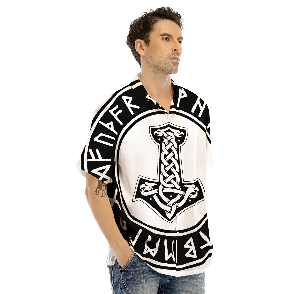 Mythology Mjolnir Norse Print Men's Hawaiian Shirt-grizzshop