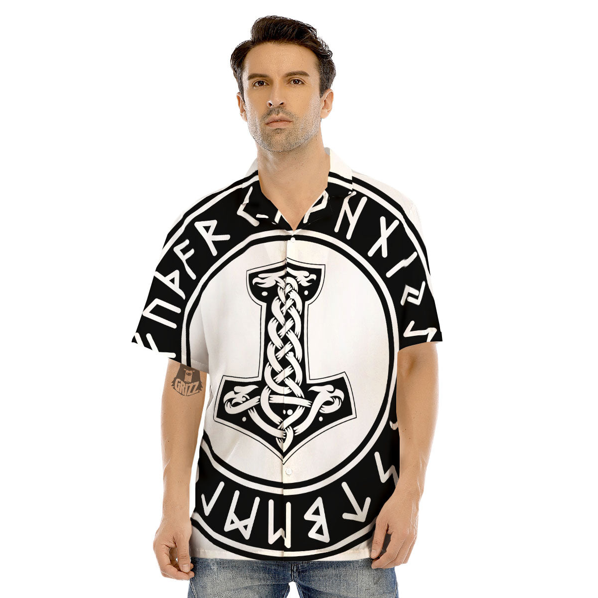 Mythology Mjolnir Norse Print Men's Hawaiian Shirt-grizzshop
