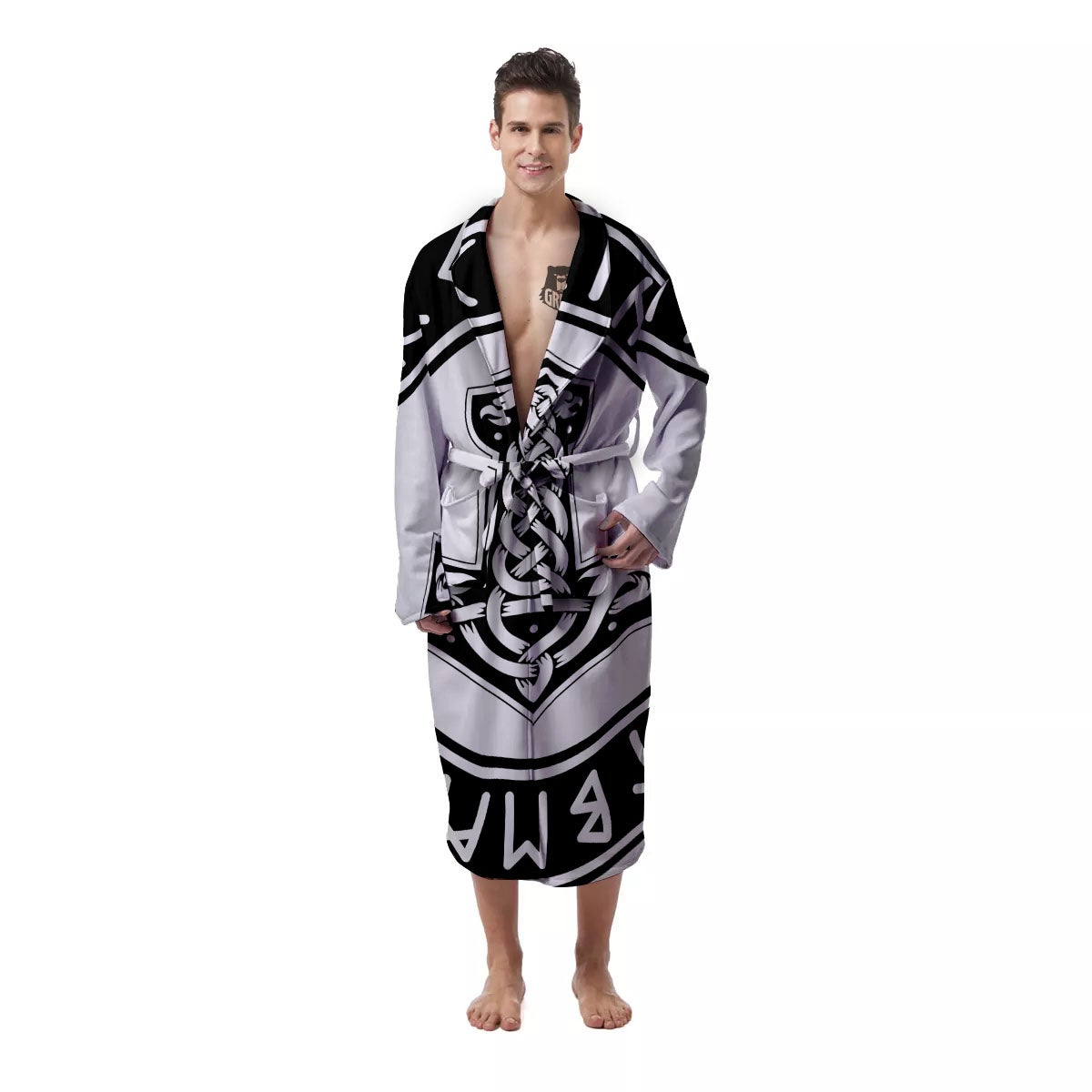 Mythology Mjolnir Norse Print Men's Robe-grizzshop