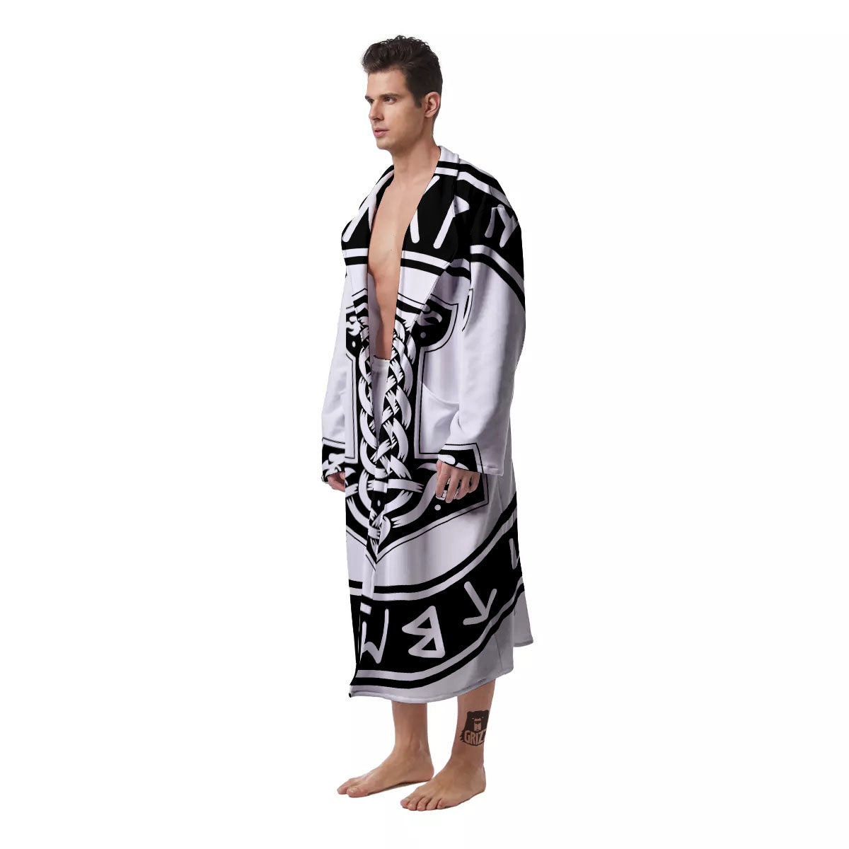 Mythology Mjolnir Norse Print Men's Robe-grizzshop